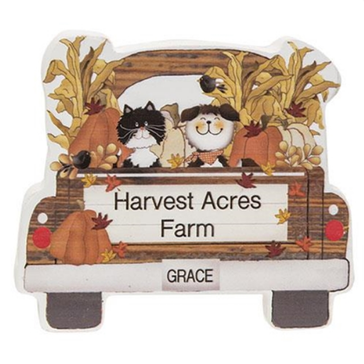 CWI Halloween Decor - Dog Cat PeHarvest Acres Chunky Wood Truck Sitter