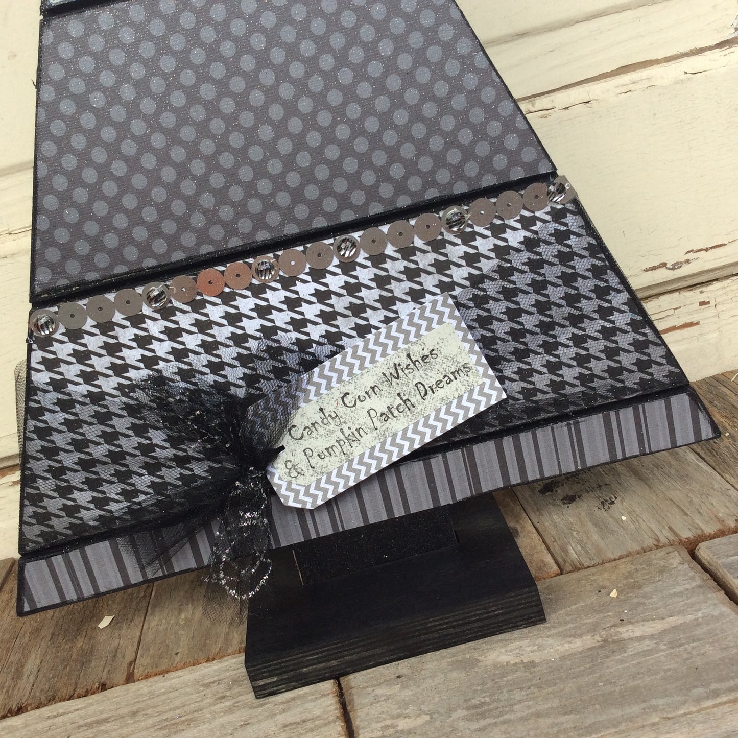 AGD Halloween Decor - Black & Gray Wood Slat Table Top Tree