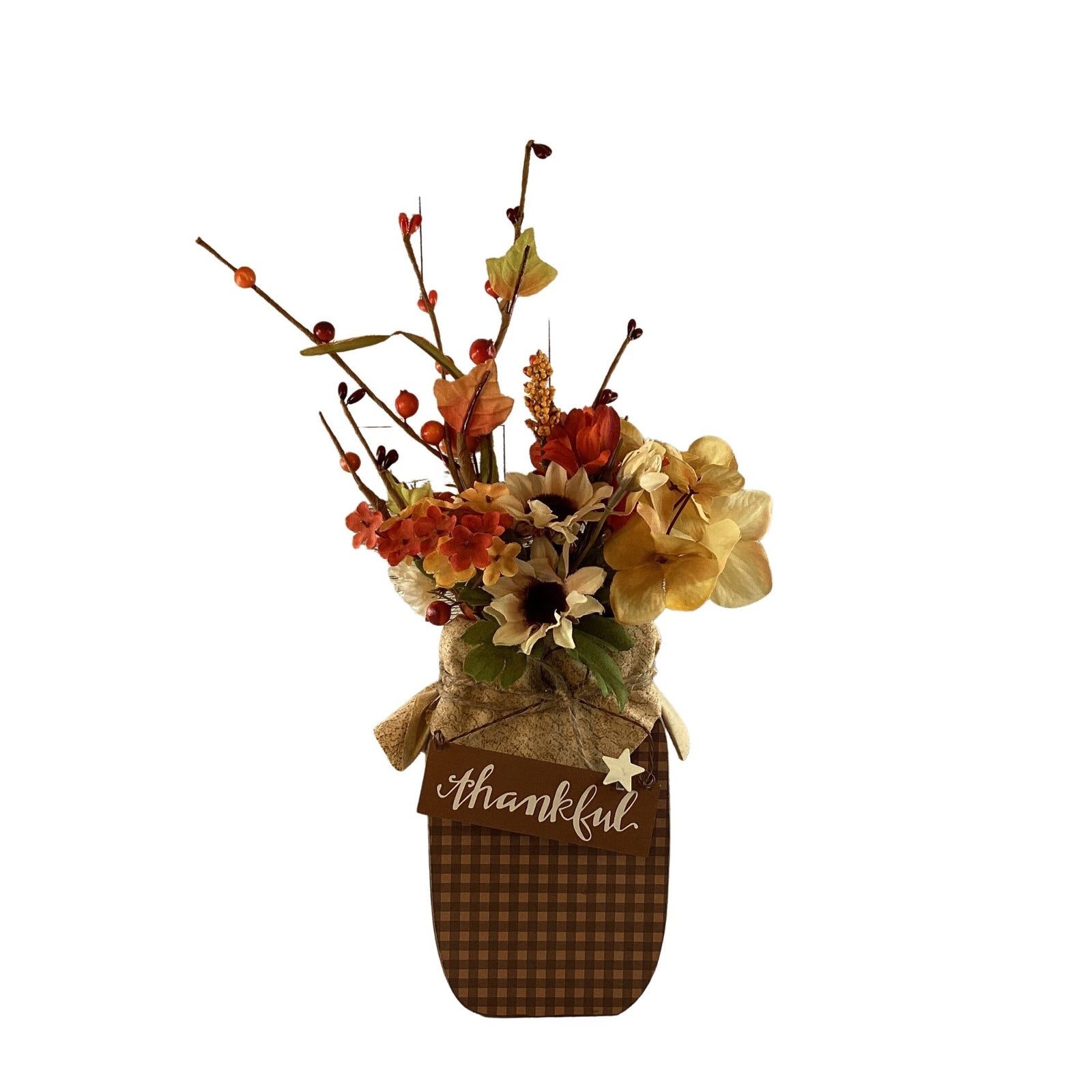 AGD Fall Decor - Autumn Grateful Thankful Floral Wood Mason Jar Display