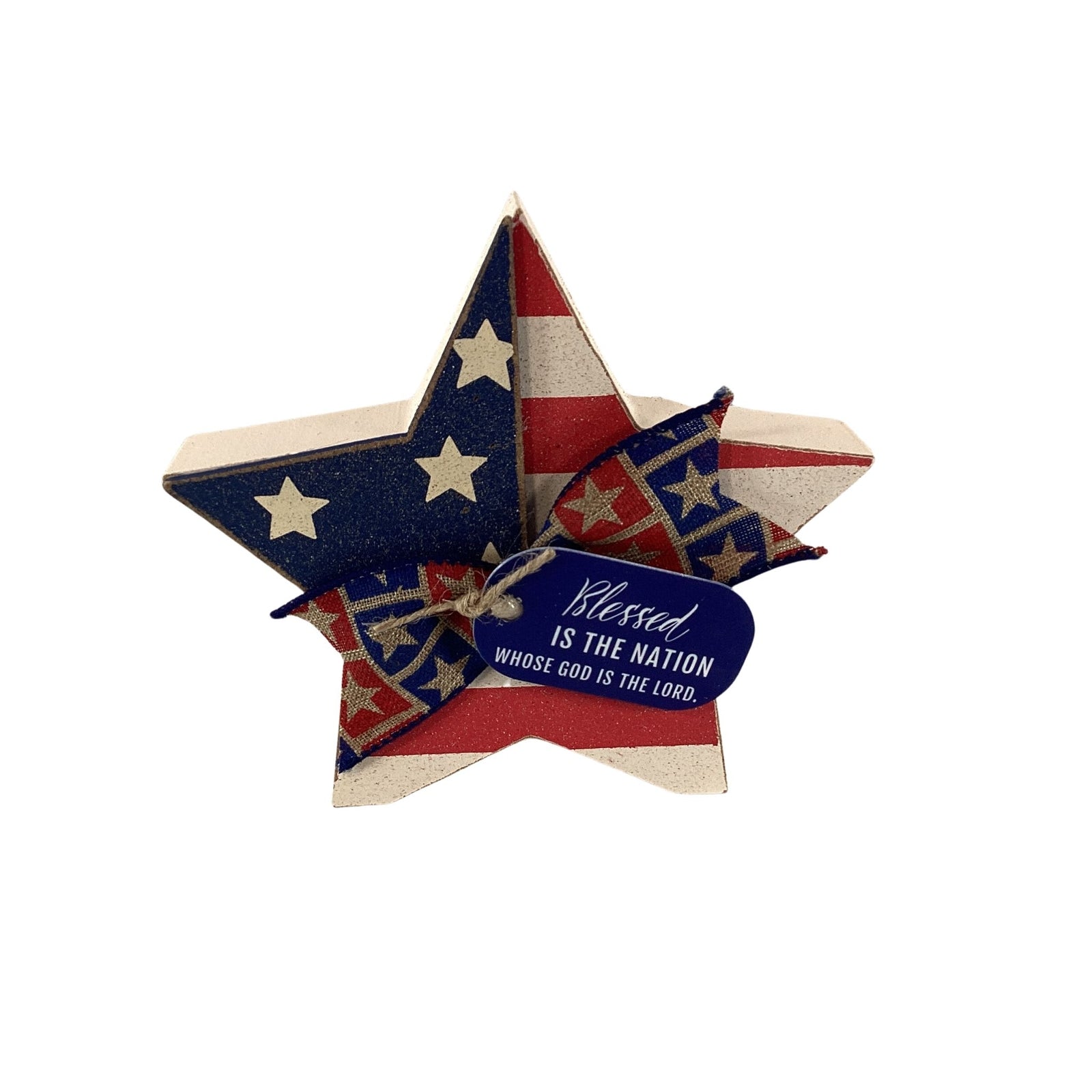 AGD Patriotic Decor -  Blessed Is The Nation Chunky Wood Star Sitter