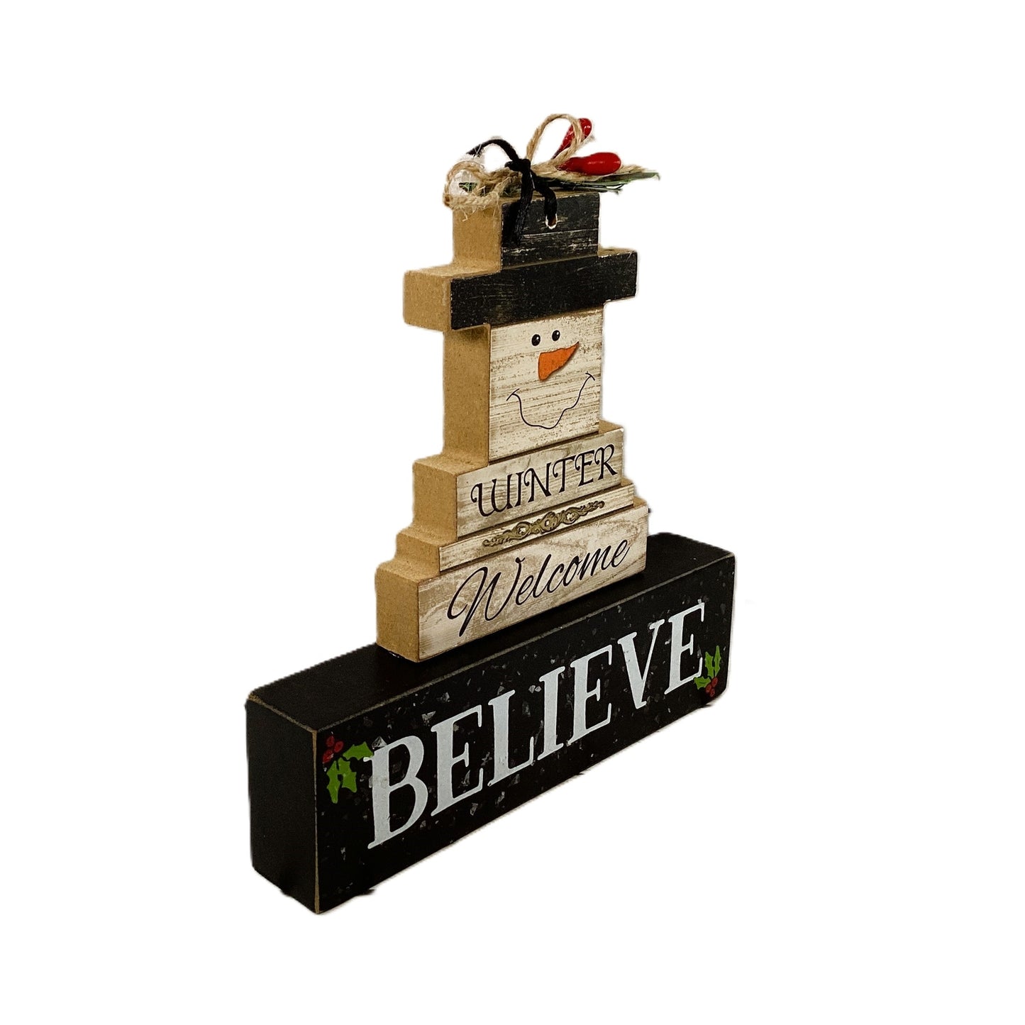 AGD Christmas Decor - Winter Welcome Believe Snowman Block Sign
