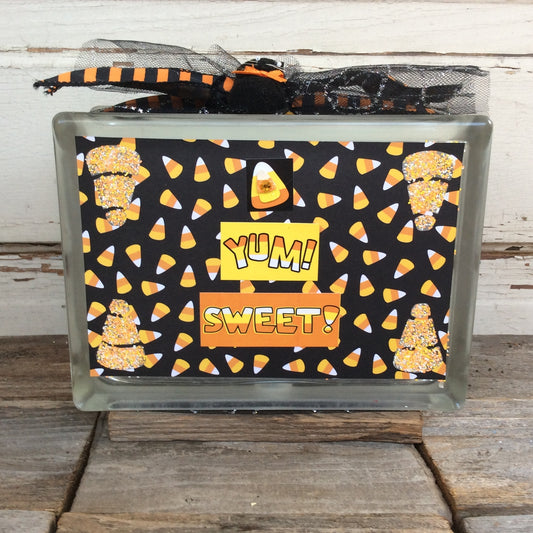 AGD Halloween Decor - Yum Sweet Candy Corn Lighted Glass Block