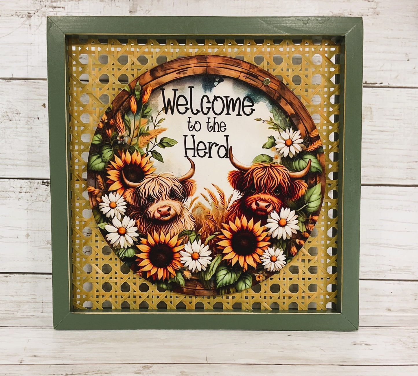 AGD Spring Decor - Welcome Head Sunflower Daisy Highland Cow Box Sign