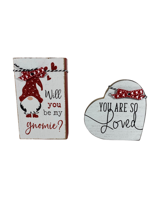 AGD Valentines Decor - Chunky Heart and Be My Gnomie Box Sign 2pc