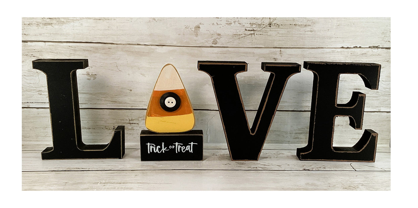 Halloween Decor Candy Corn, Chunky Wood Love Word Sign 4pc Set