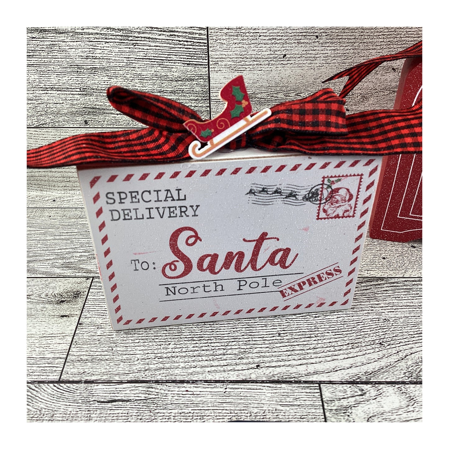AGD Christmas Decor - North Pole Letter Santa Mailbox Tier Tray 2pc Set