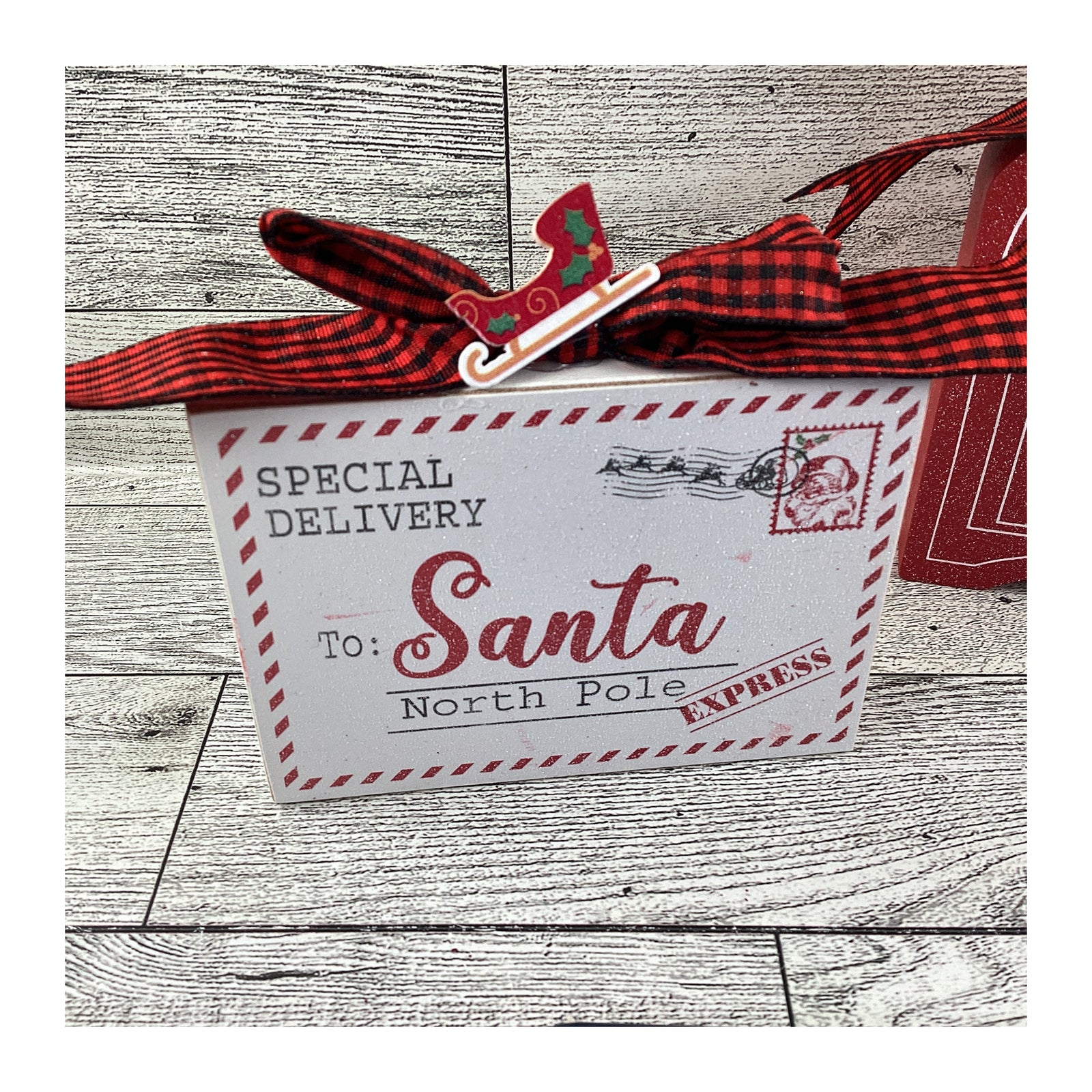 AGD Christmas Decor - North Pole Letter Santa Mailbox Tier Tray 2pc Set
