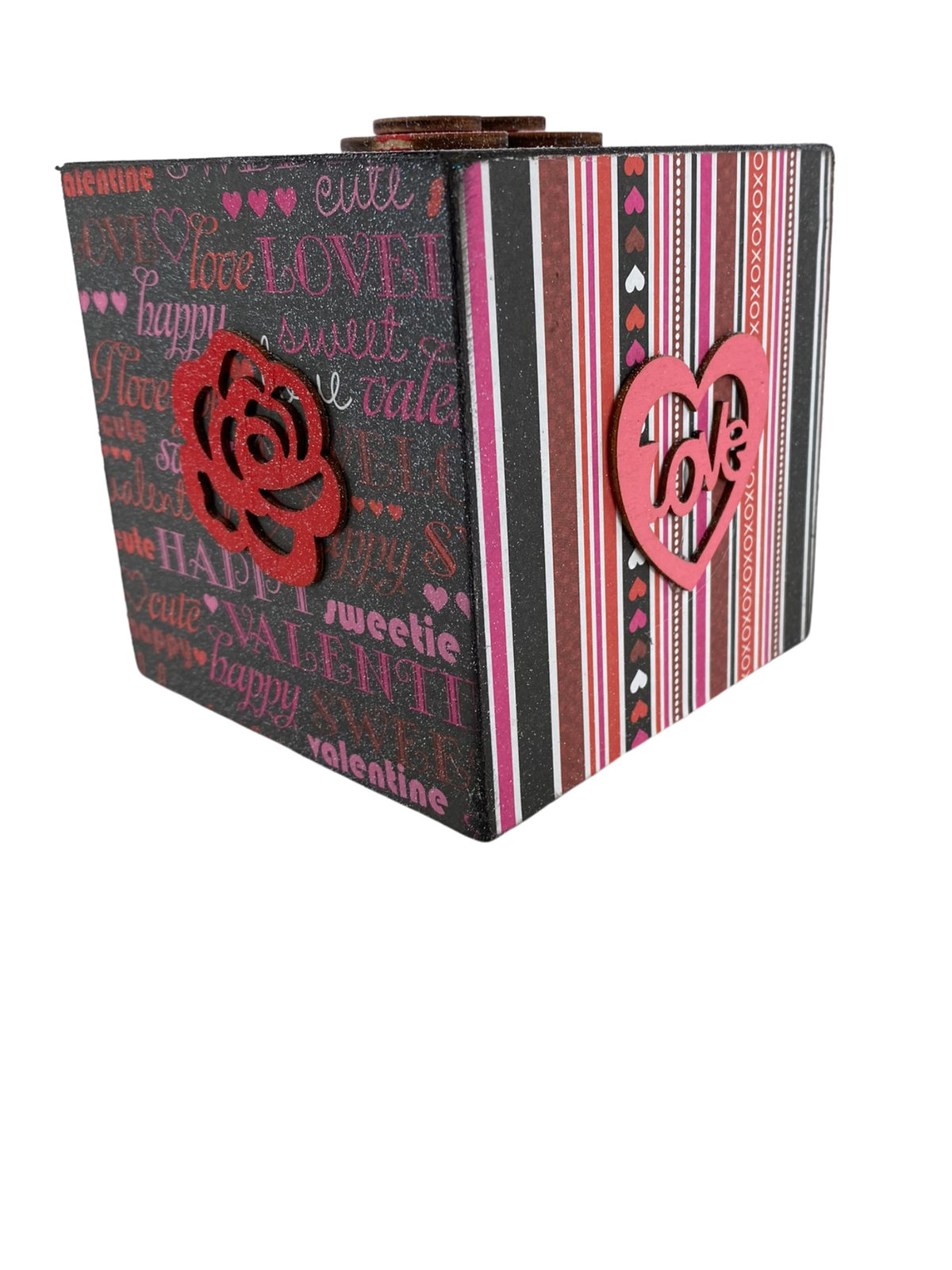 AGD Valentines Decor - Pink White Black Red Love Heart Icons Wood Block