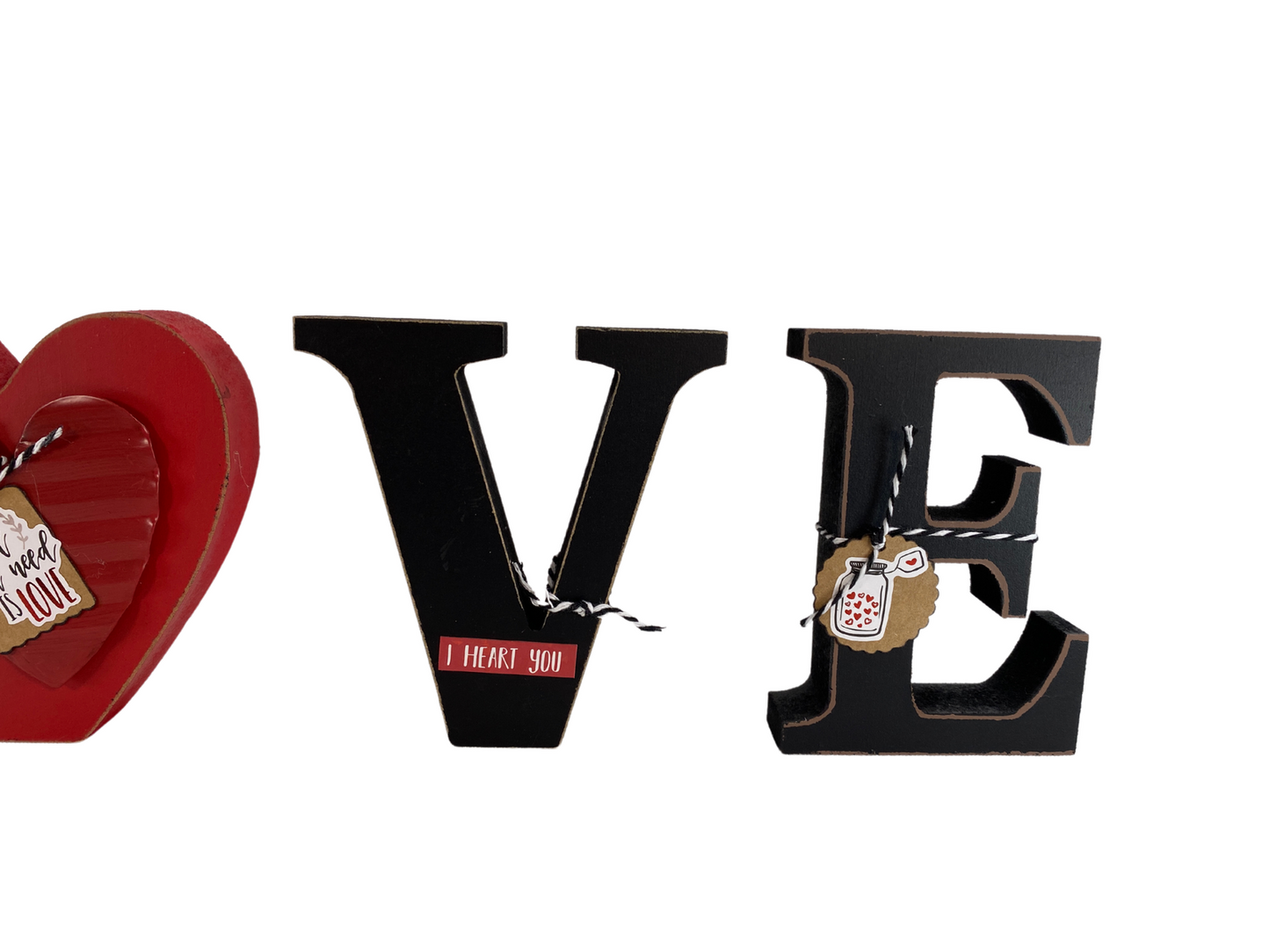 Valentines Decor - Chunky Wood Heart Love Letter Word Tabletop Display