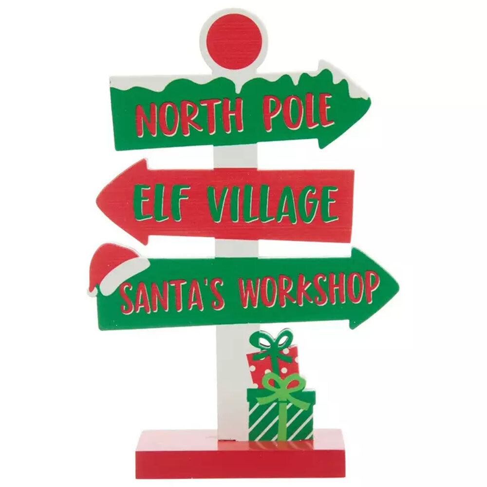 HL Christmas Decor - Red Green North Pole Direction Mini Sign