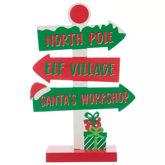 HL Christmas Decor - Red Green North Pole Direction Mini Sign