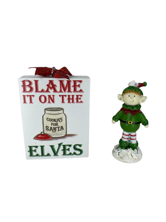 AGD Christmas Decor - Blame the Elf Elves Tier Tray Decor 2pc