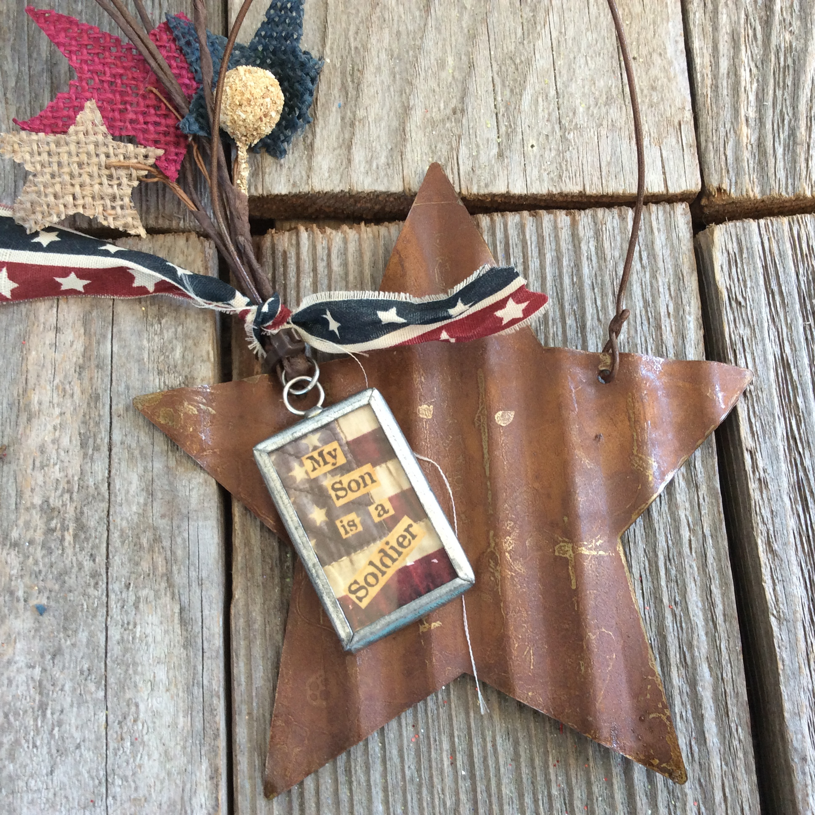 AGD Patriotic Decor - Son Soldier Rusty Star Ornament 2pc.
