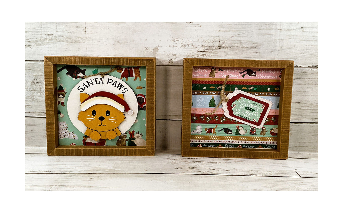 AGD Christmas Decor - Santa Paws Kitty Cat Theme Box Signs 2pc Set