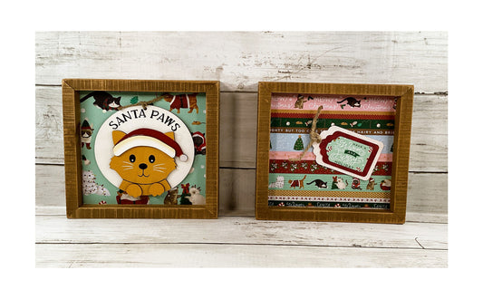 AGD Christmas Decor - Santa Paws Kitty Cat Theme Box Signs 2pc Set