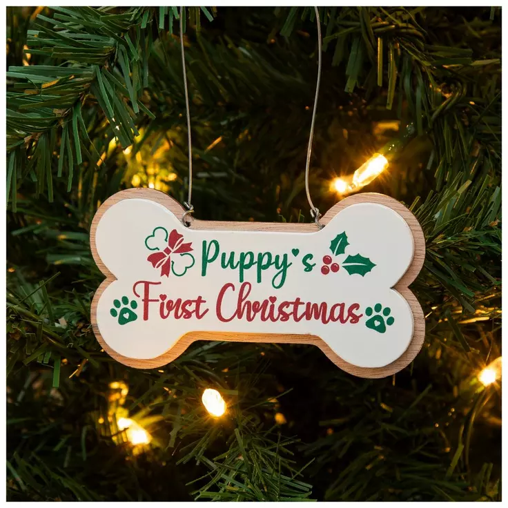 HL Christmas Decor - Small Bone Puppy's First Christmas Ornament