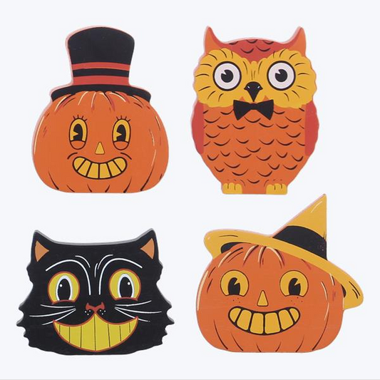 YI Halloween Decor - Small Vintage Cat Owl Jack-O-Lanterns 4pc Set