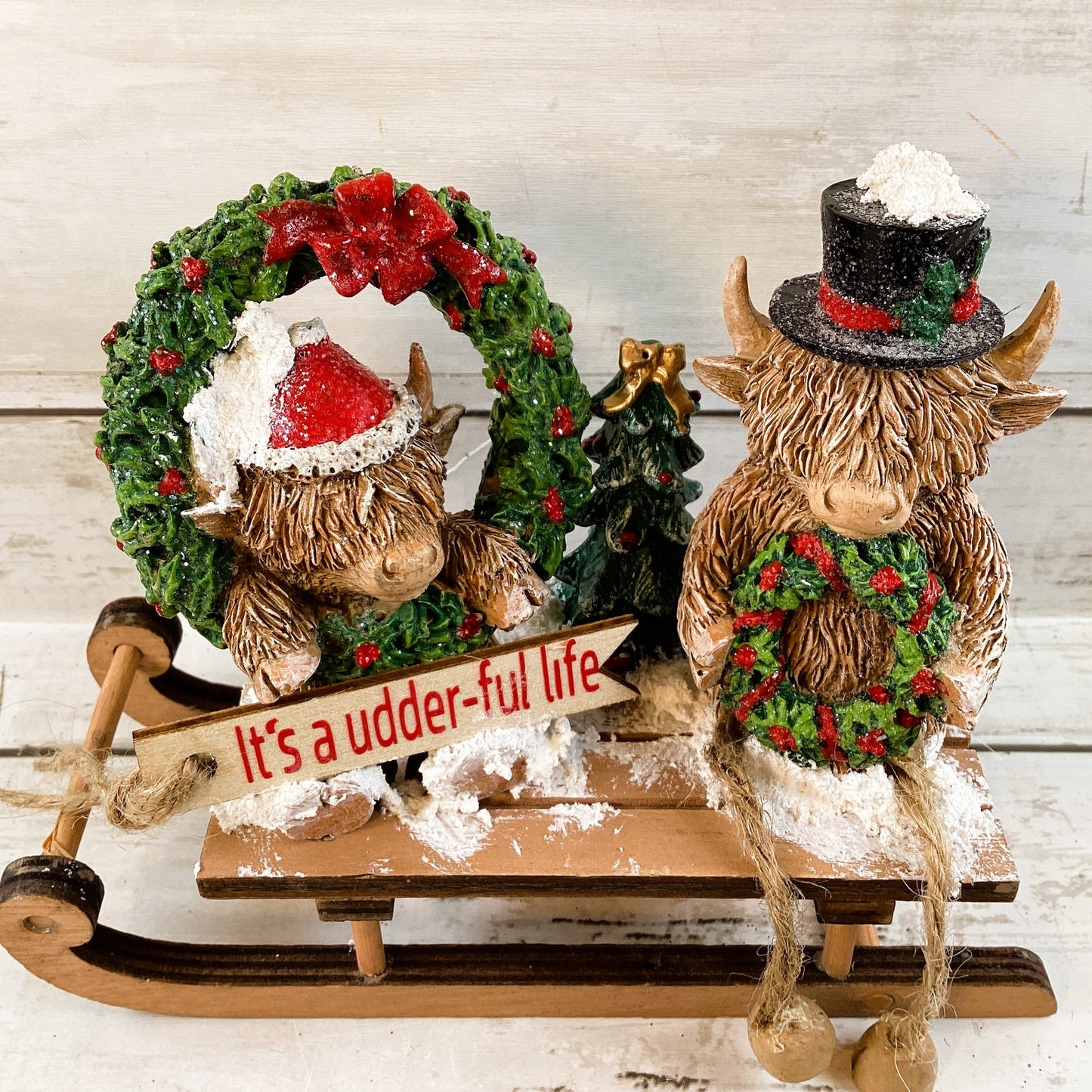 AGD Christmas Decor - Udder-ful Life Highland Scottish Cow Sled Decor