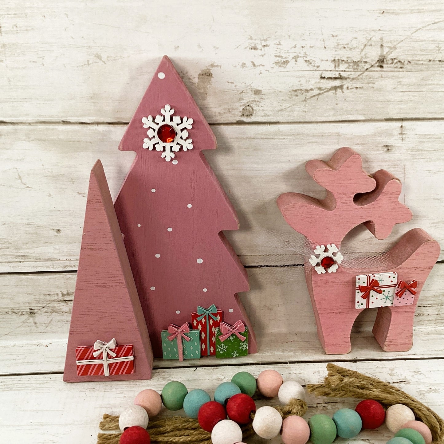 AGD Christmas Decor - Retro Pink Reindeer Tree Garland 3pc