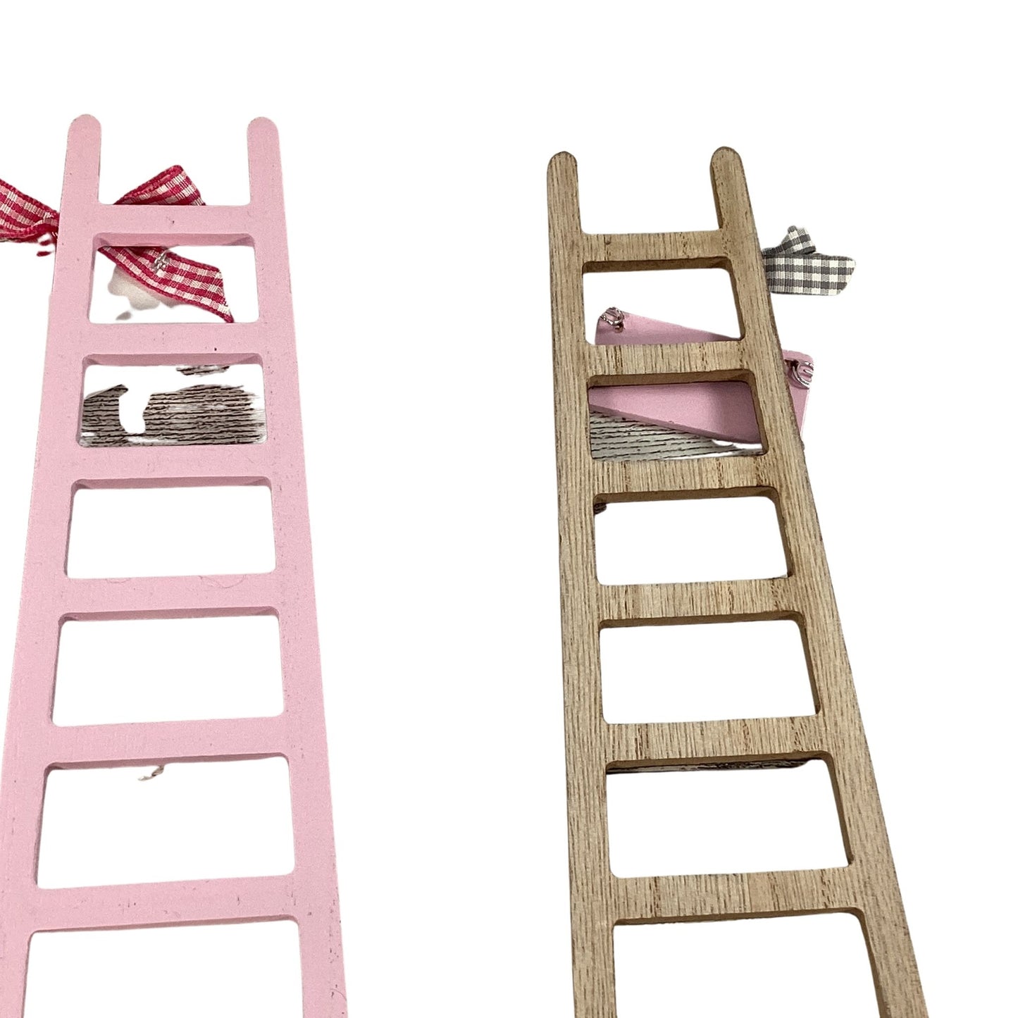 HLHL Valentines Decor - Be Mine XOXO Brown Pink Wood Mini Ladders 2pc