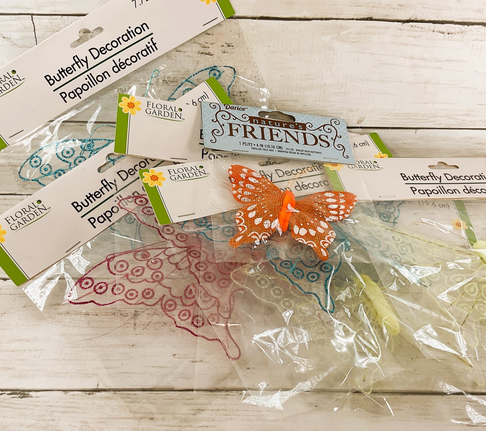 DT Spring Craft Decor - Glitter Floral Garden Butterfly Clips 4pc