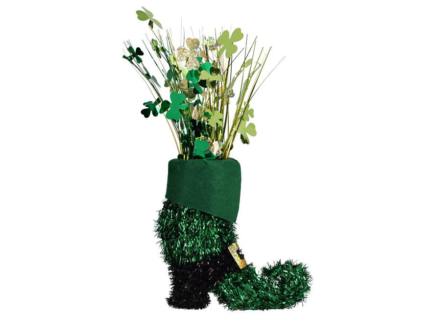 DT Saint Patrick's Supply - Small Green Tinsel Leprechaun Boot Display 4pc Set