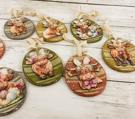 AGD Easter Spring Decor - Pastel Highland Cow Ornaments 8pc Set