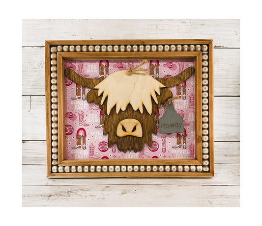 AGD Home Decor - Pink Cowgirl Howdy Highland Cow Head Easel-back Sign