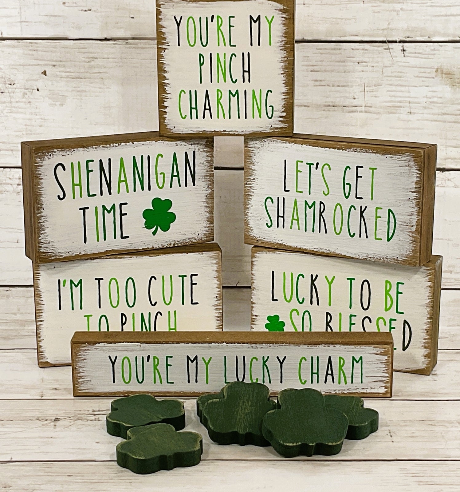 CP Valentines St Patricks Decor - Reversible Block Signs with Wood Charms