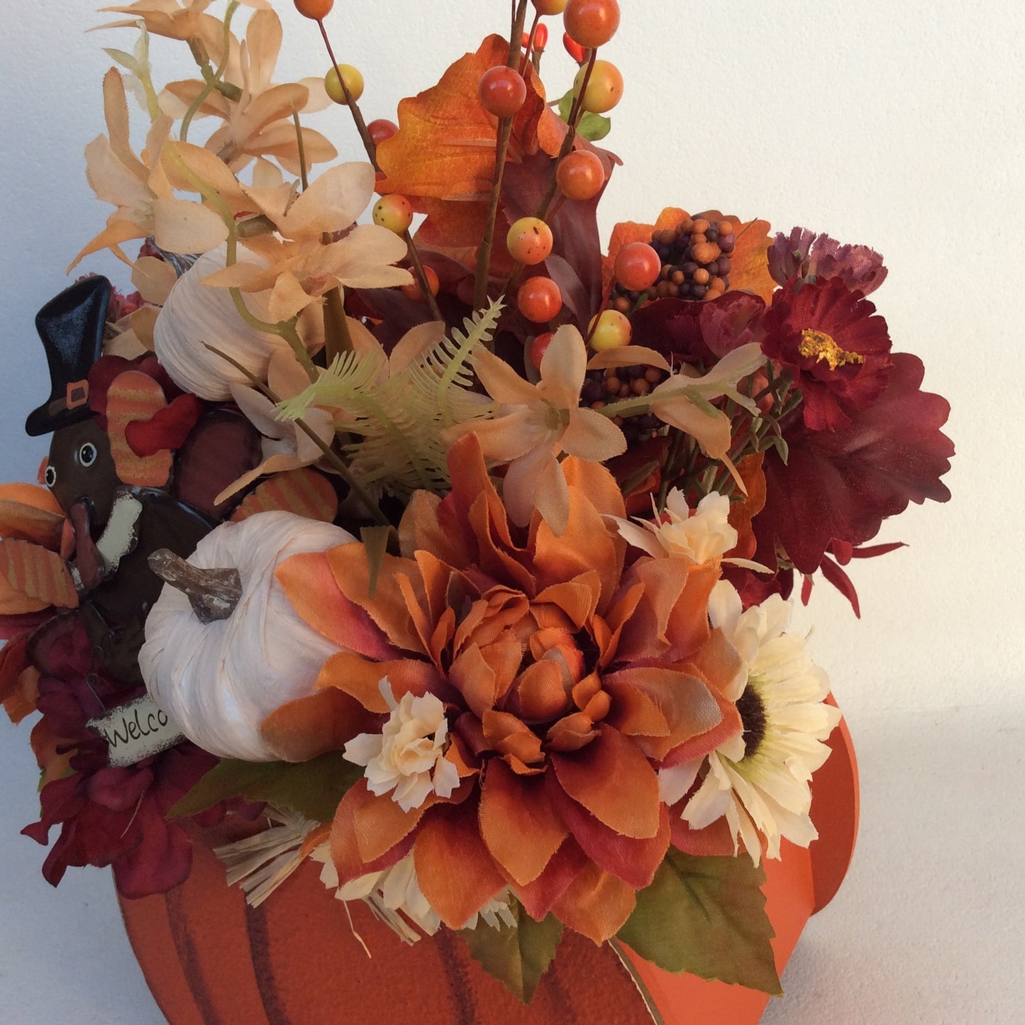 AGD Fall Decor-Harvest Thanksgiving Pumpkin Reversible Artificial Floral Display
