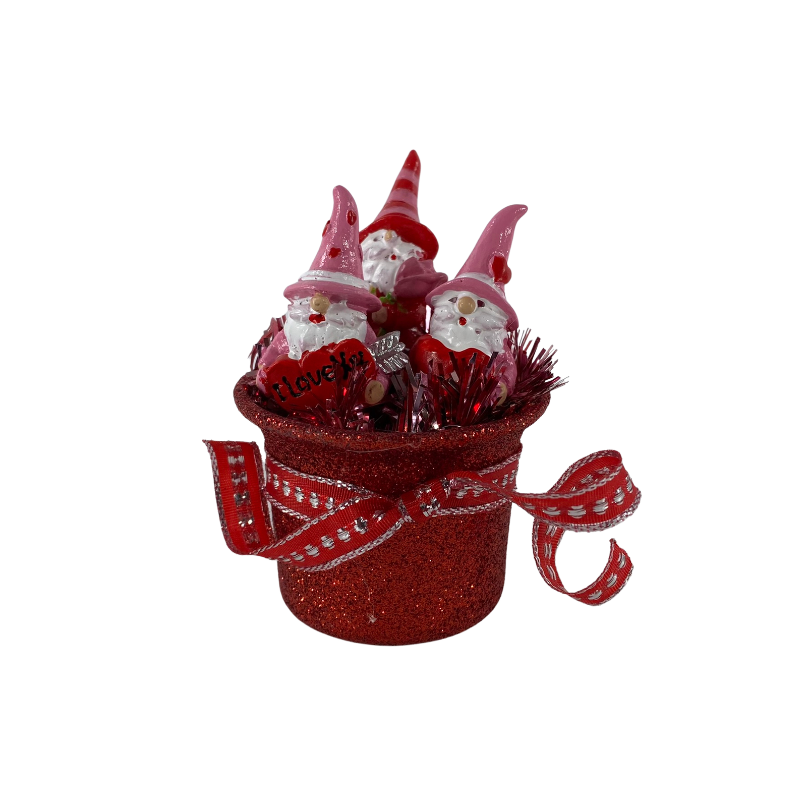 AGD Valentines Decor - I Love You Resin Gnomes Glass Glitter Tealight Jar