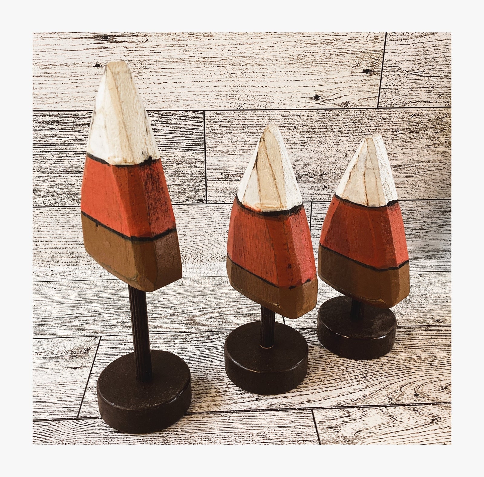 AGD Fall Decor - Small Wood Prim Candy Corn Trees 3pc Set