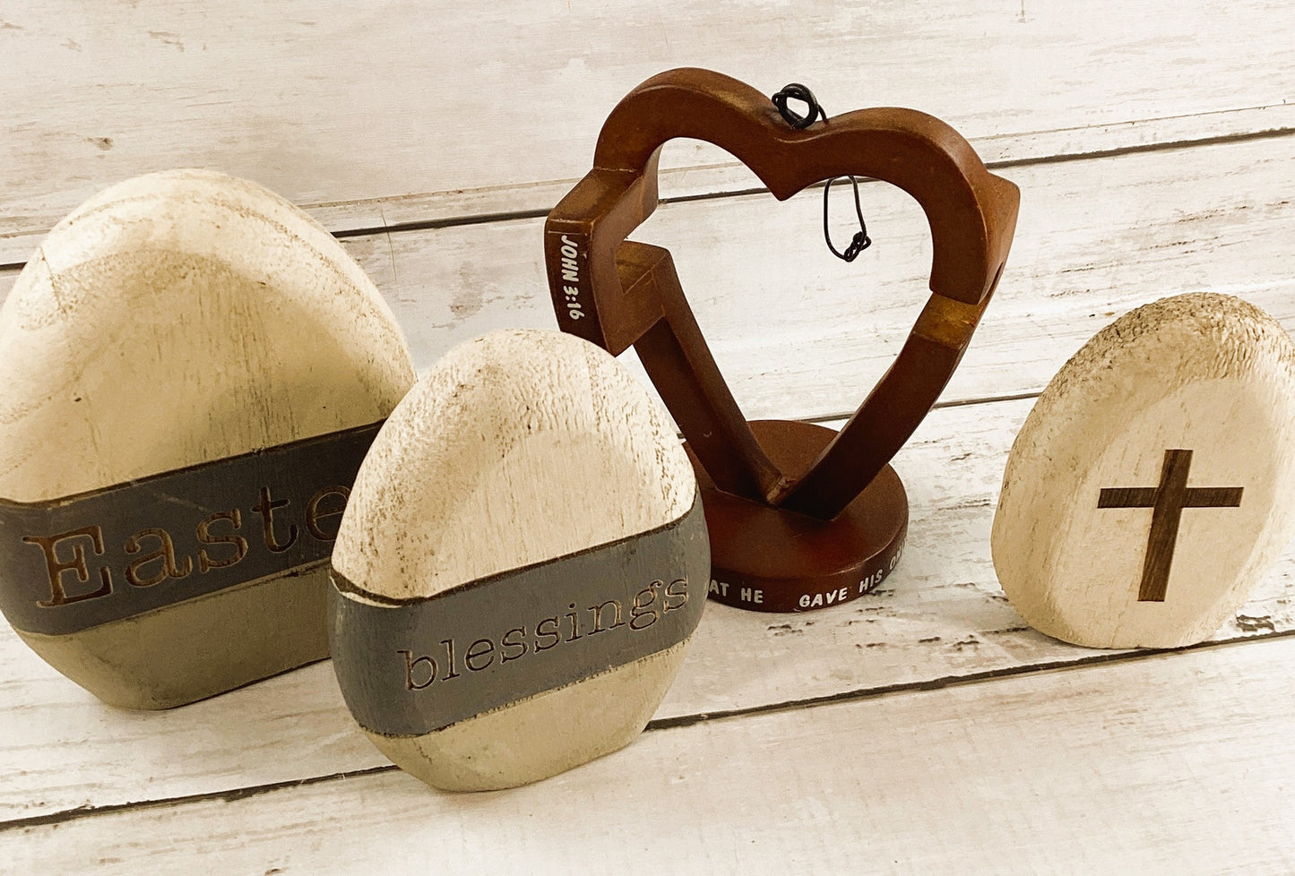 CWI Spring Decor - Easter Blessings Wood Eggs & Heart Cross Display
