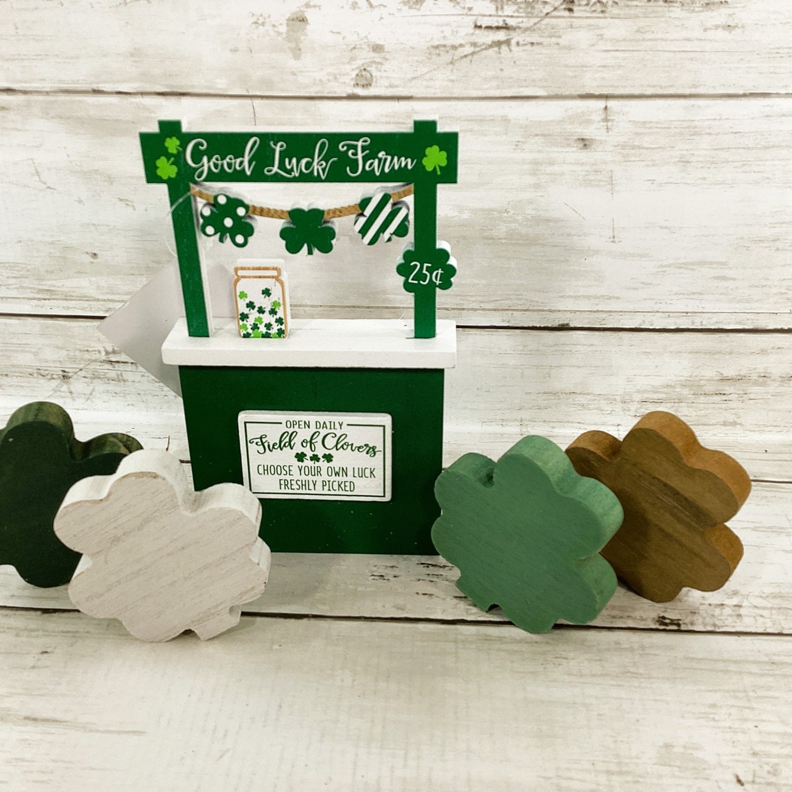 St Patricks Decor - SM Wood Shamrock Clover Good Luck Booth 4pc