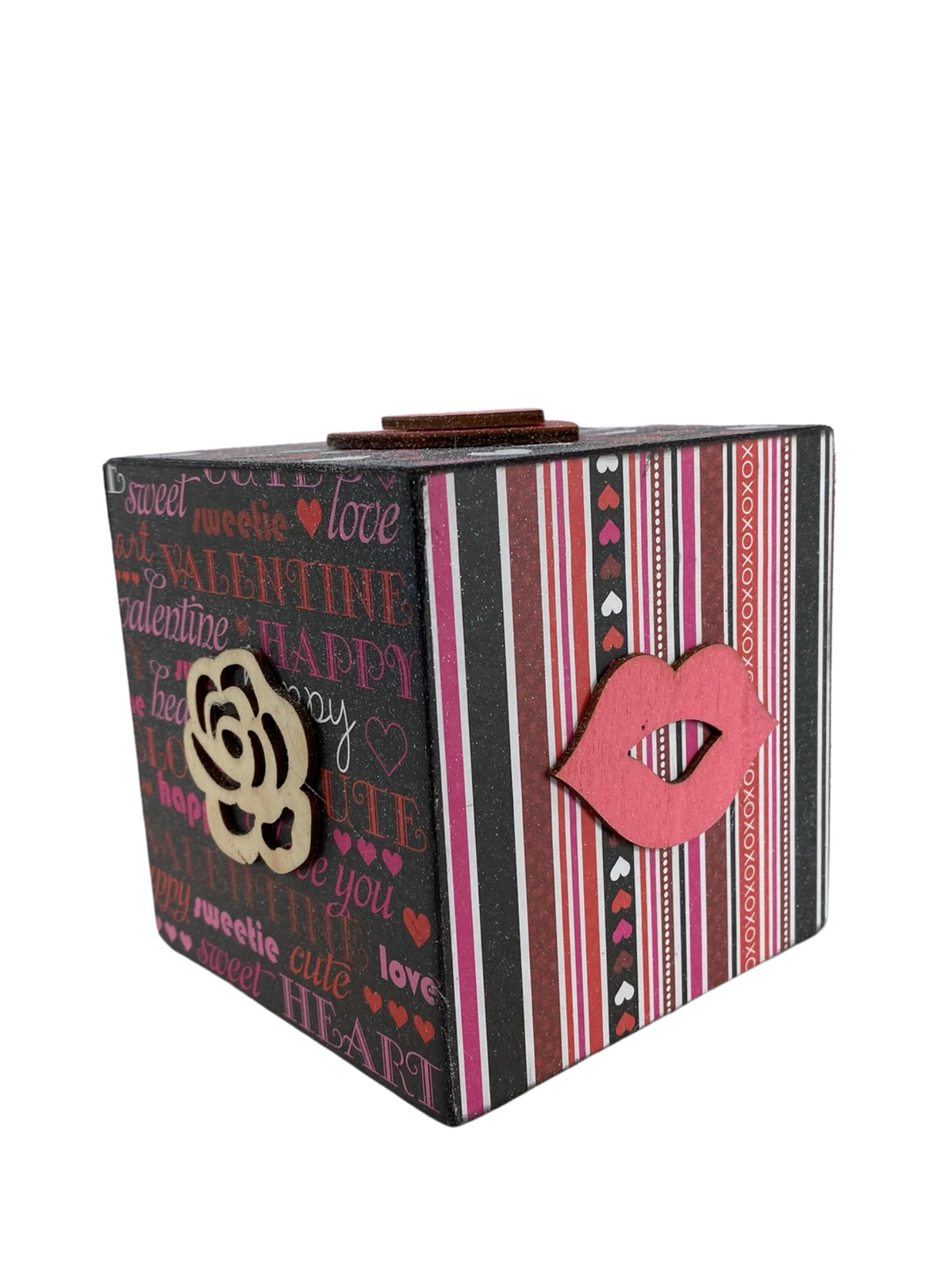 AGD Valentines Decor - Pink White Black Red Love Heart Icons Wood Block