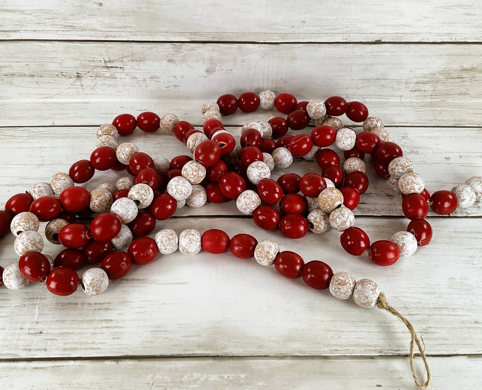 Christmas Decor Faux Wood Cranberry and Bead Prim Farmhouse Garland 8ft