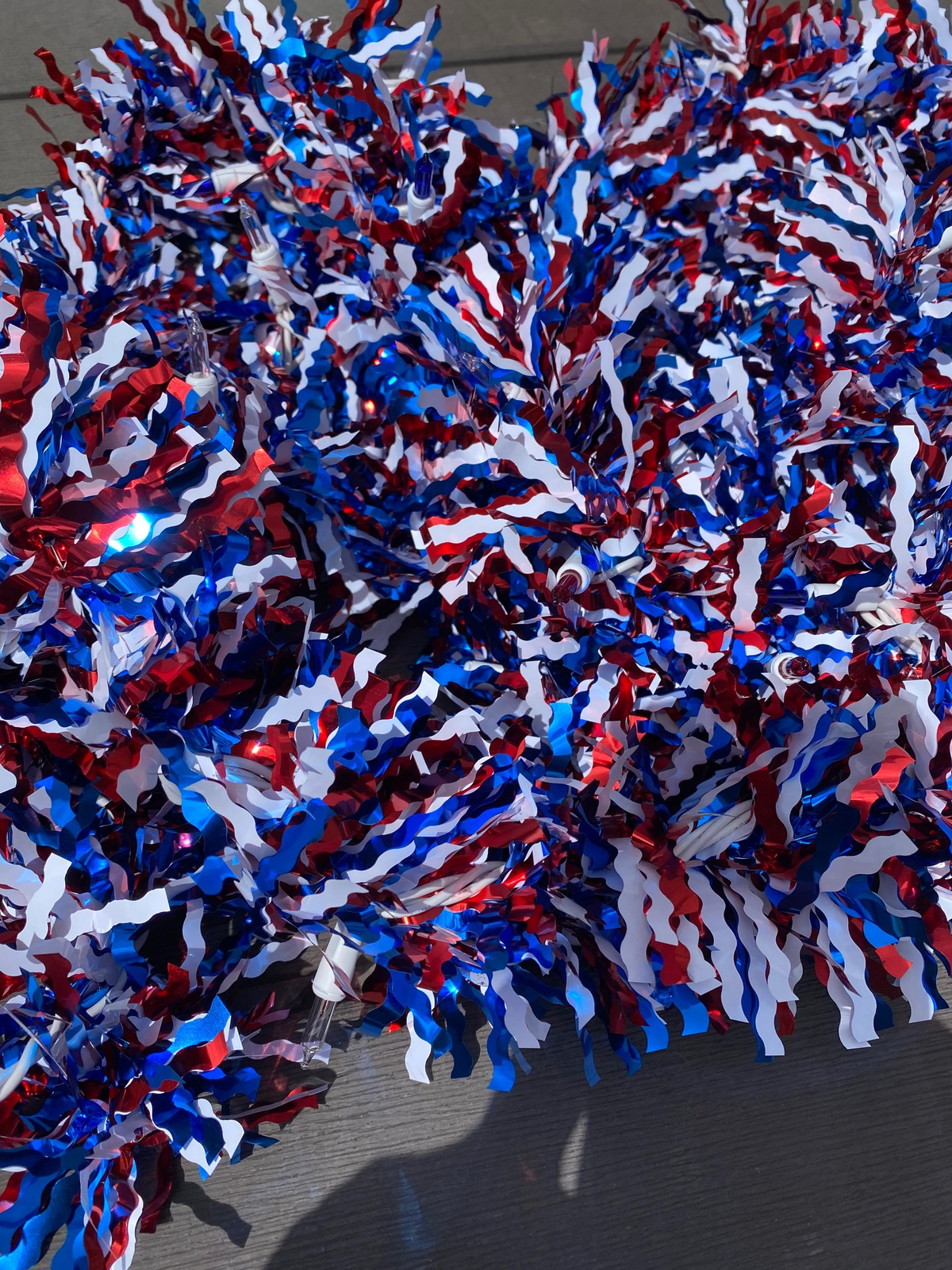 AGD Patriotic Decor - Red White Blue Thick Tinsel Lighted Garland 12ft