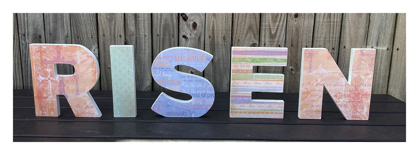 AGD Easter Decor - Primitive Wood RISEN Letter Word Tabletop Display