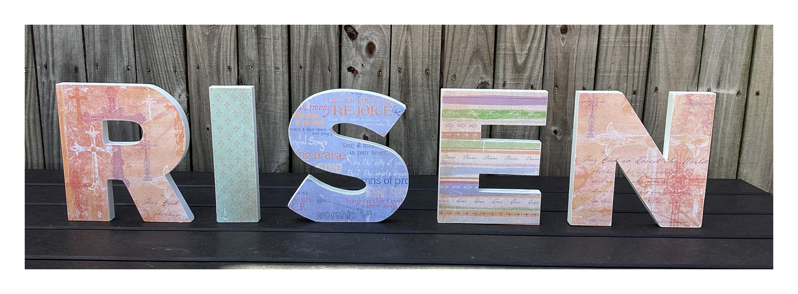 AGD Easter Decor - Primitive Wood RISEN Letter Word Tabletop Display