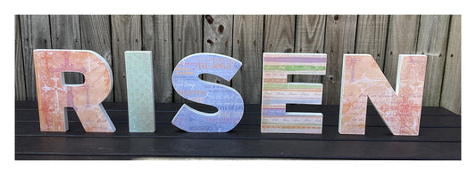 AGD Easter Decor - Primitive Wood RISEN Letter Word Tabletop Display