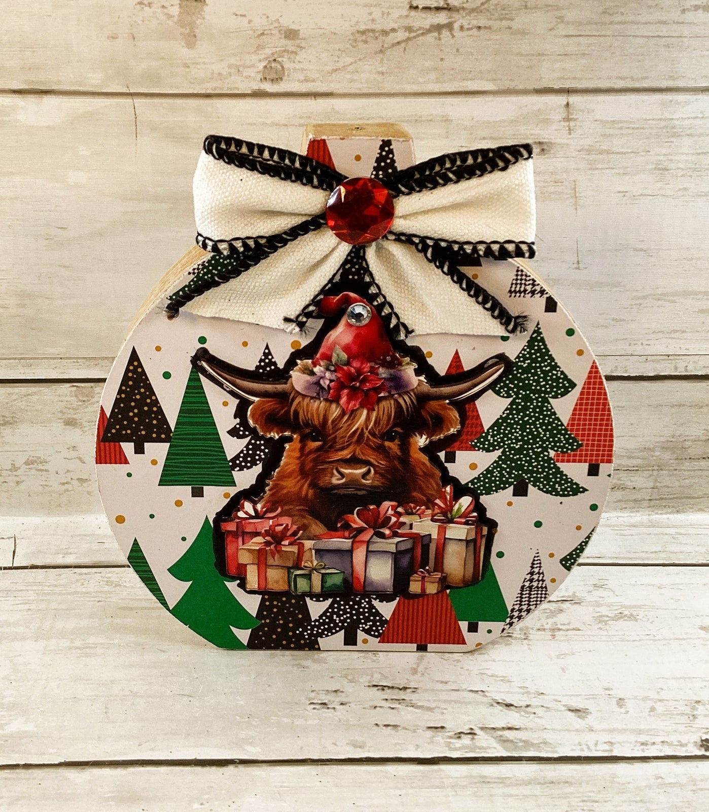 AGD Christmas Decor - Highland Cow Wood Chunky Wood Bulb Sitter 4pc