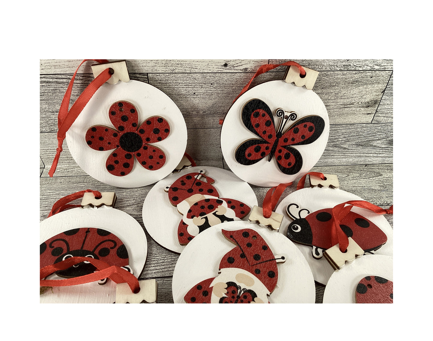AGD Summer Decor - Ladybug Theme Layered Wood Ornaments 9pc