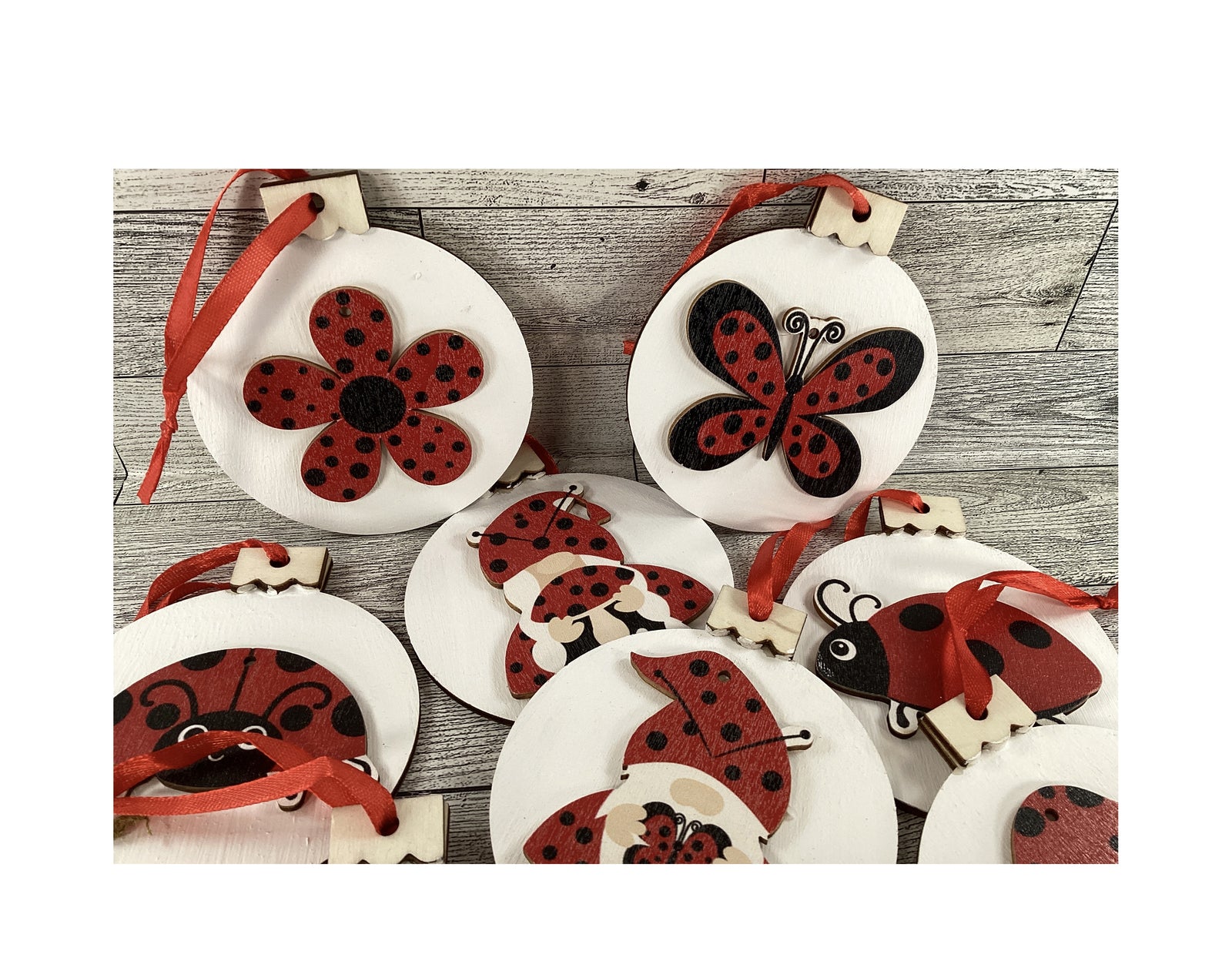 AGD Summer Decor - Ladybug Theme Layered Wood Ornaments 9pc