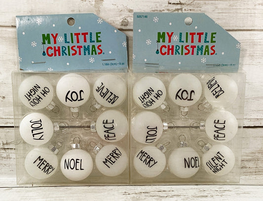 HL Christmas Decor - Mini White Plastic Joy Merry Word Ornaments 2 Sets