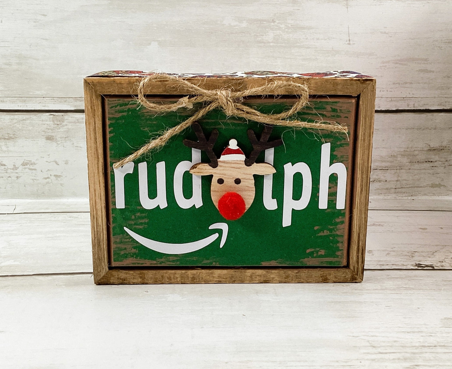 AGD Christmas Decor - Santa Reindeer Rudolph Amazon Alexa Inset Box Sign