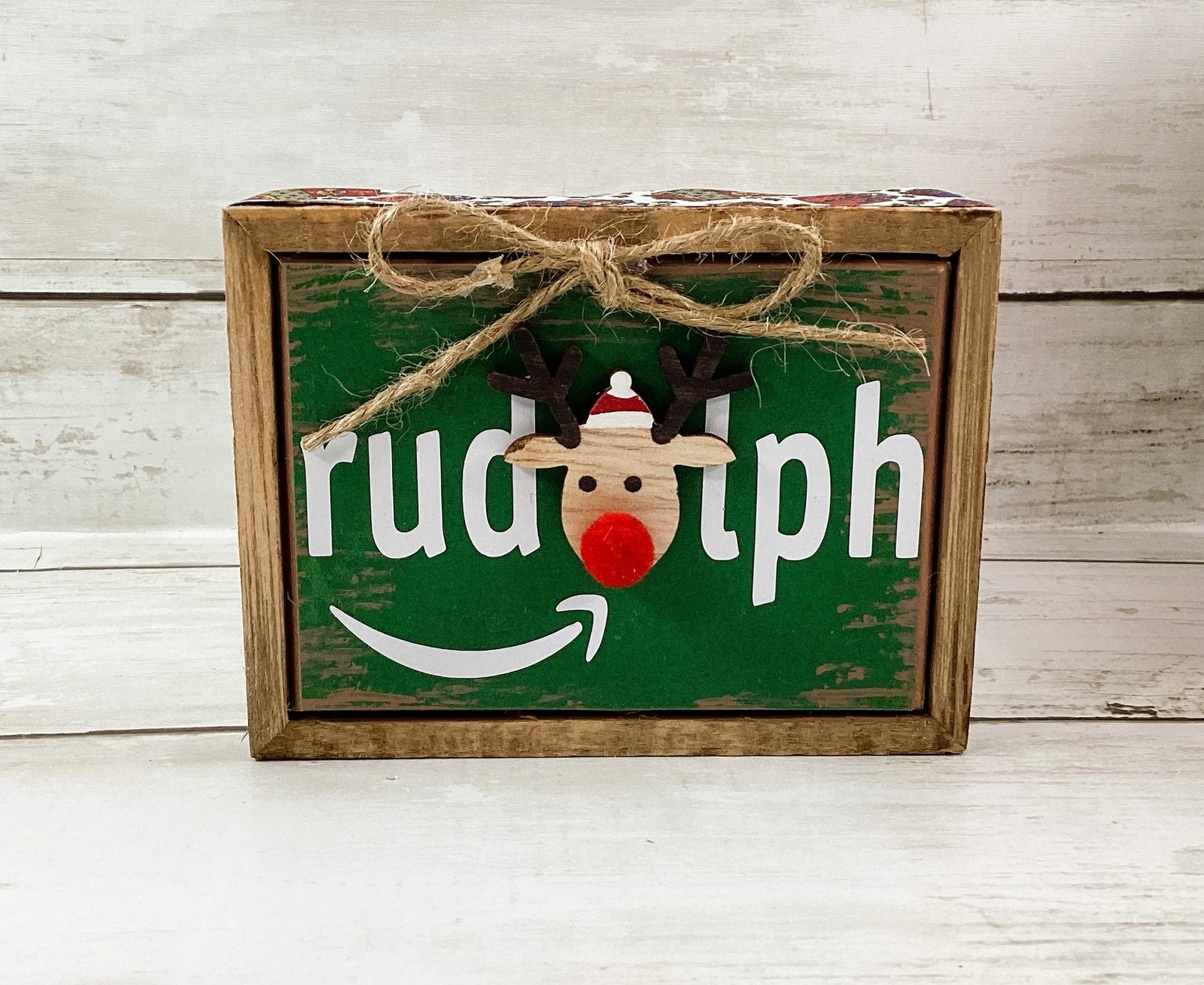 AGD Christmas Decor - Santa Reindeer Rudolph Amazon Alexa Inset Box Sign