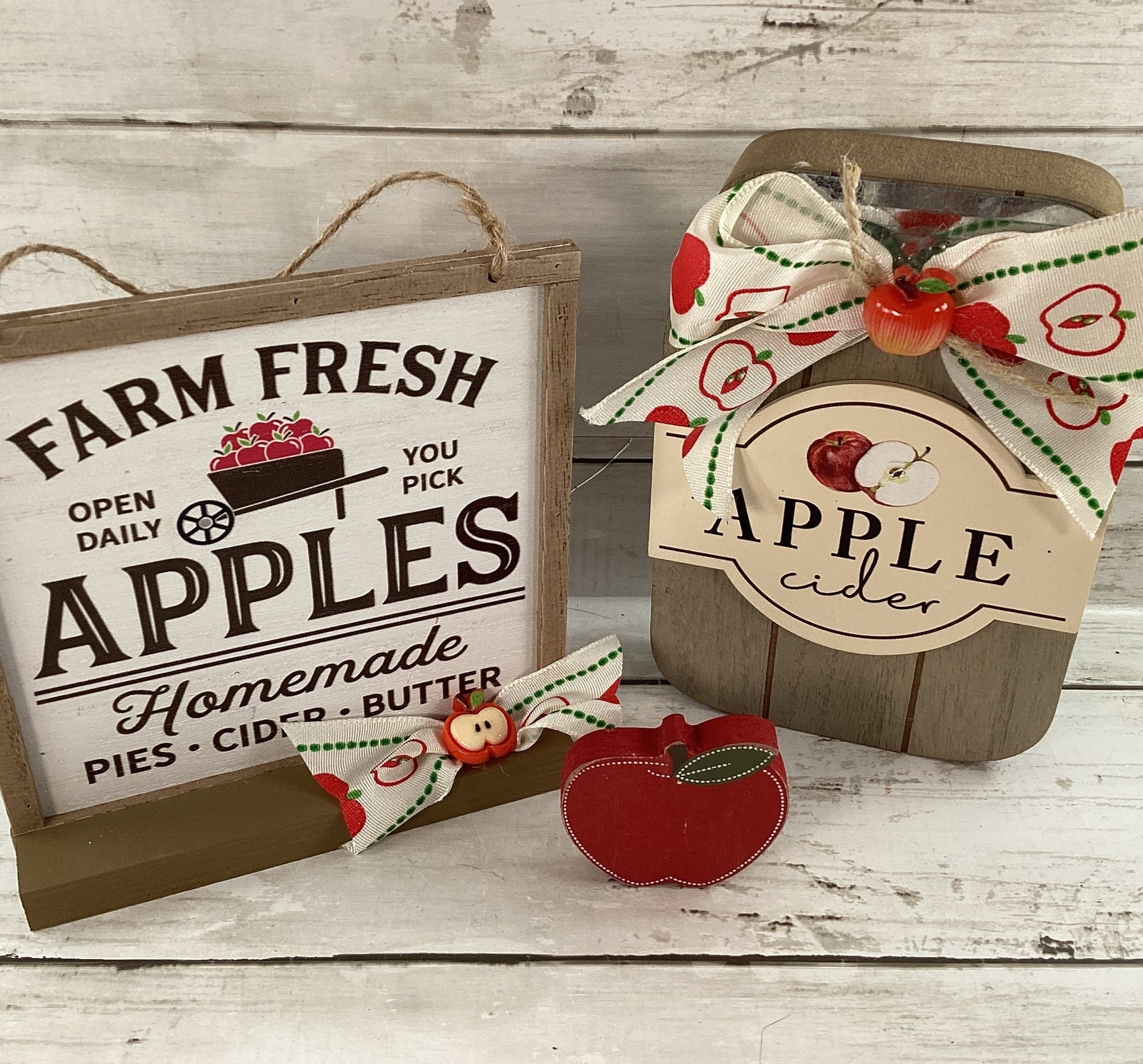 AGD Fall Decor - Chunky Wood Apple CiderJar Market Sign 3pc Set