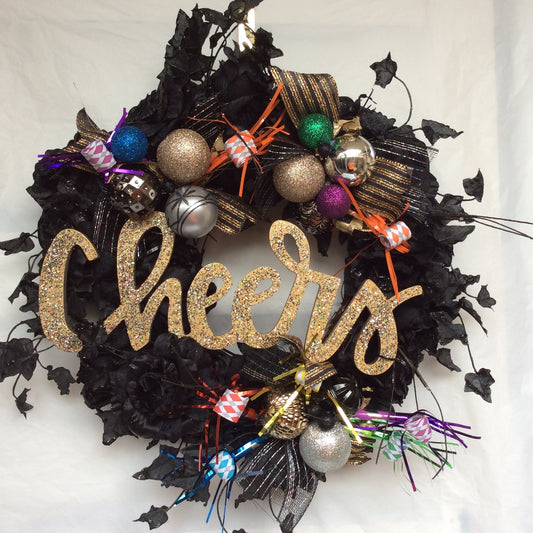 AG Designs New Years Decor - Elegant Cheers Black Rose Lighted Wreath