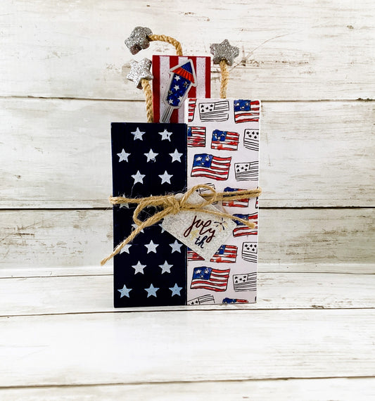 AGD Patriotic Decor - July 4th Chunky Wood Firecracker Block Sign