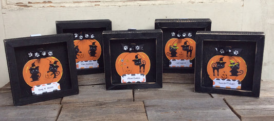AGD Halloween Decor - Adorable Black Cats Funny Sayings Box Signs 5pc.